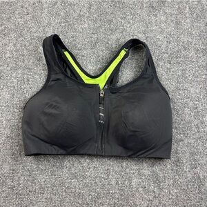 NIKE Women’s Black/Yellow High Support Zipper Front Sports Bra size - Large